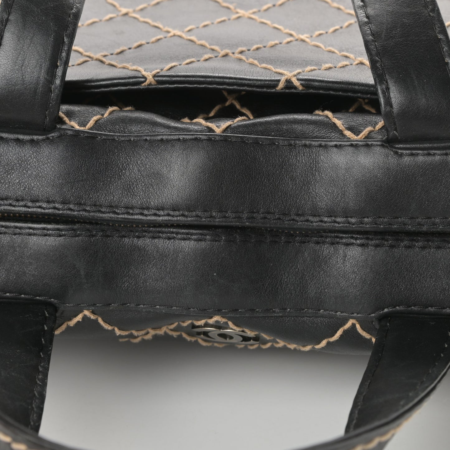 Calfskin Contrast Stitch Surpique Bowler Black