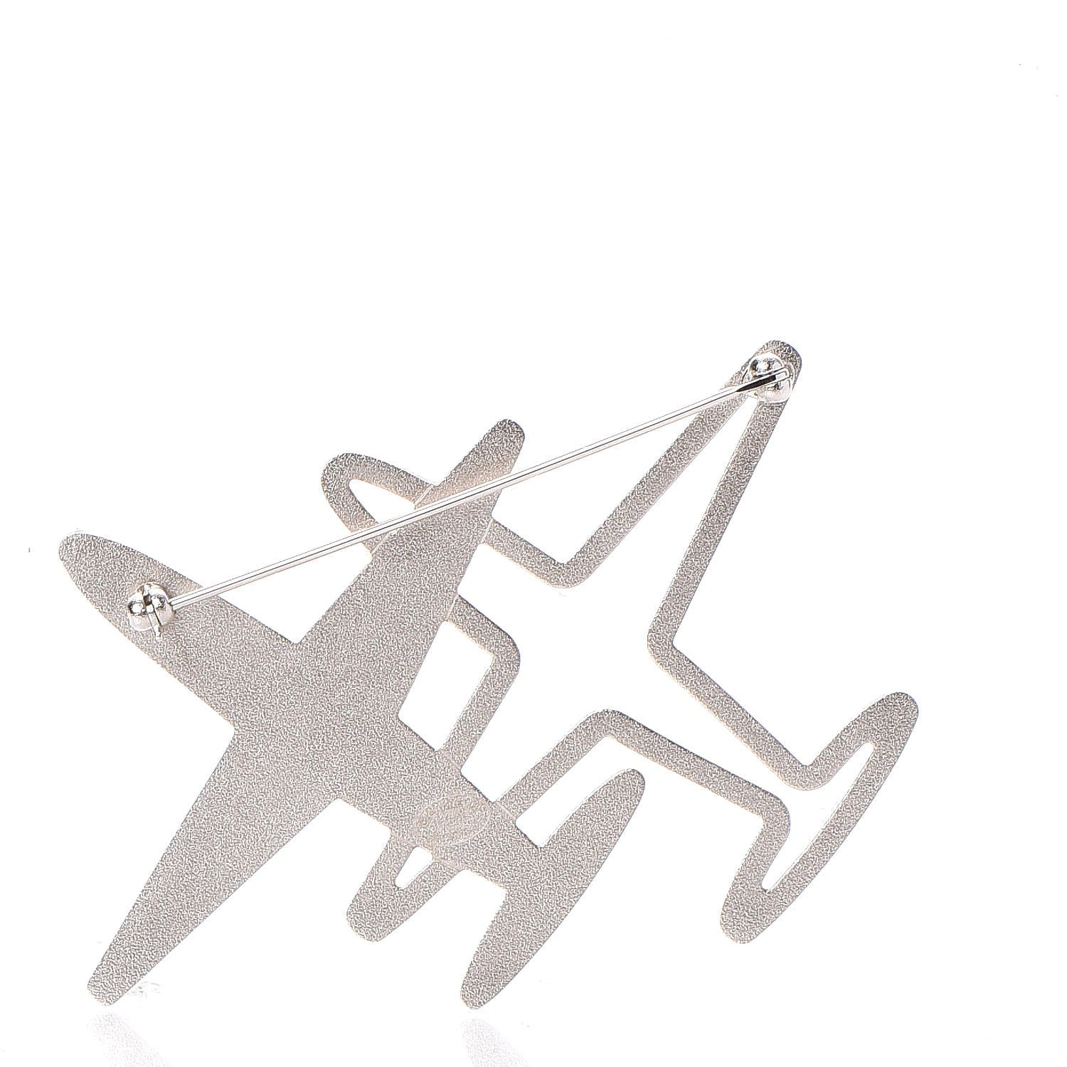 Chanel Crystal Metal CC Airplane Brooch Silver 3 of 5
