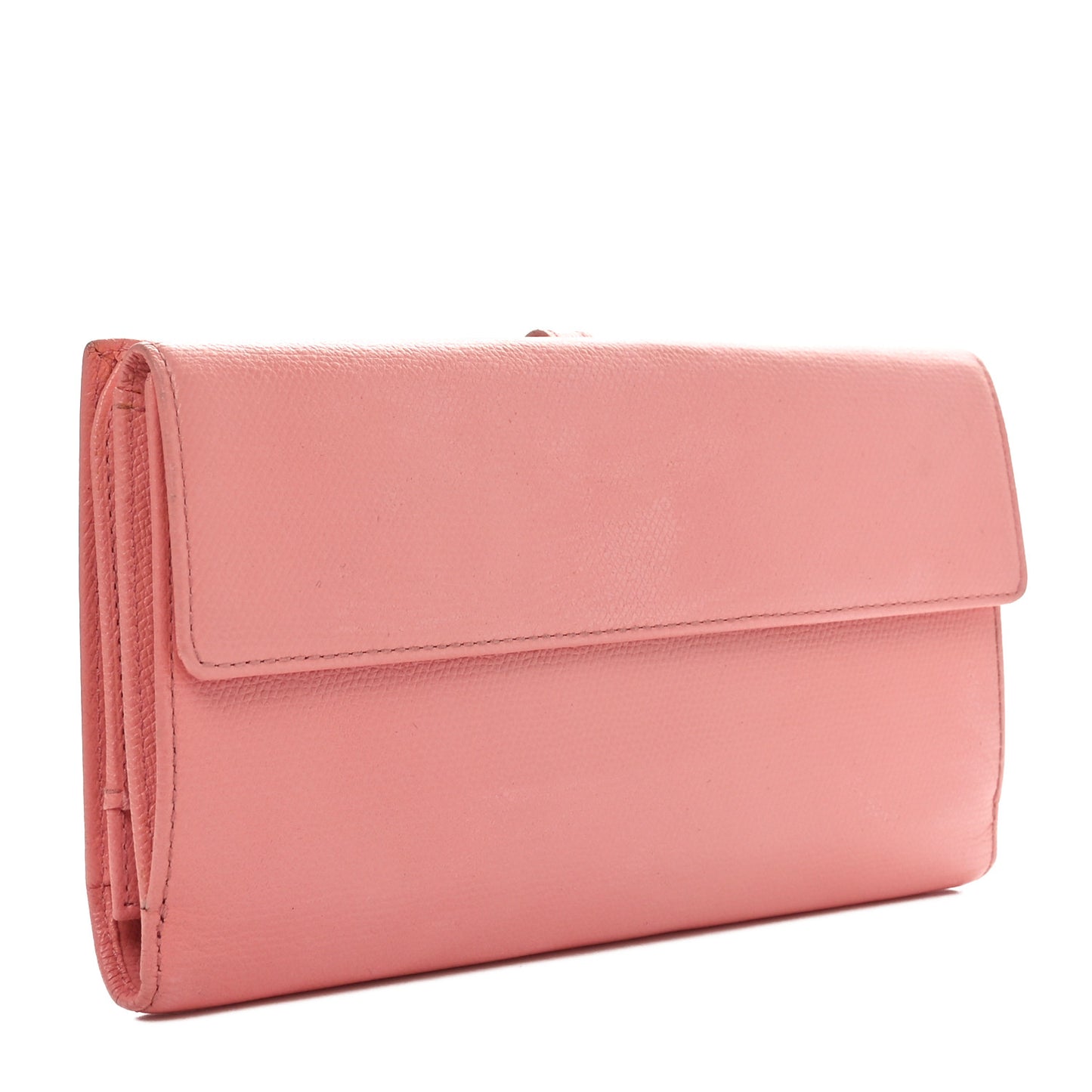 Grained Calfskin CC Button Long Wallet Pink