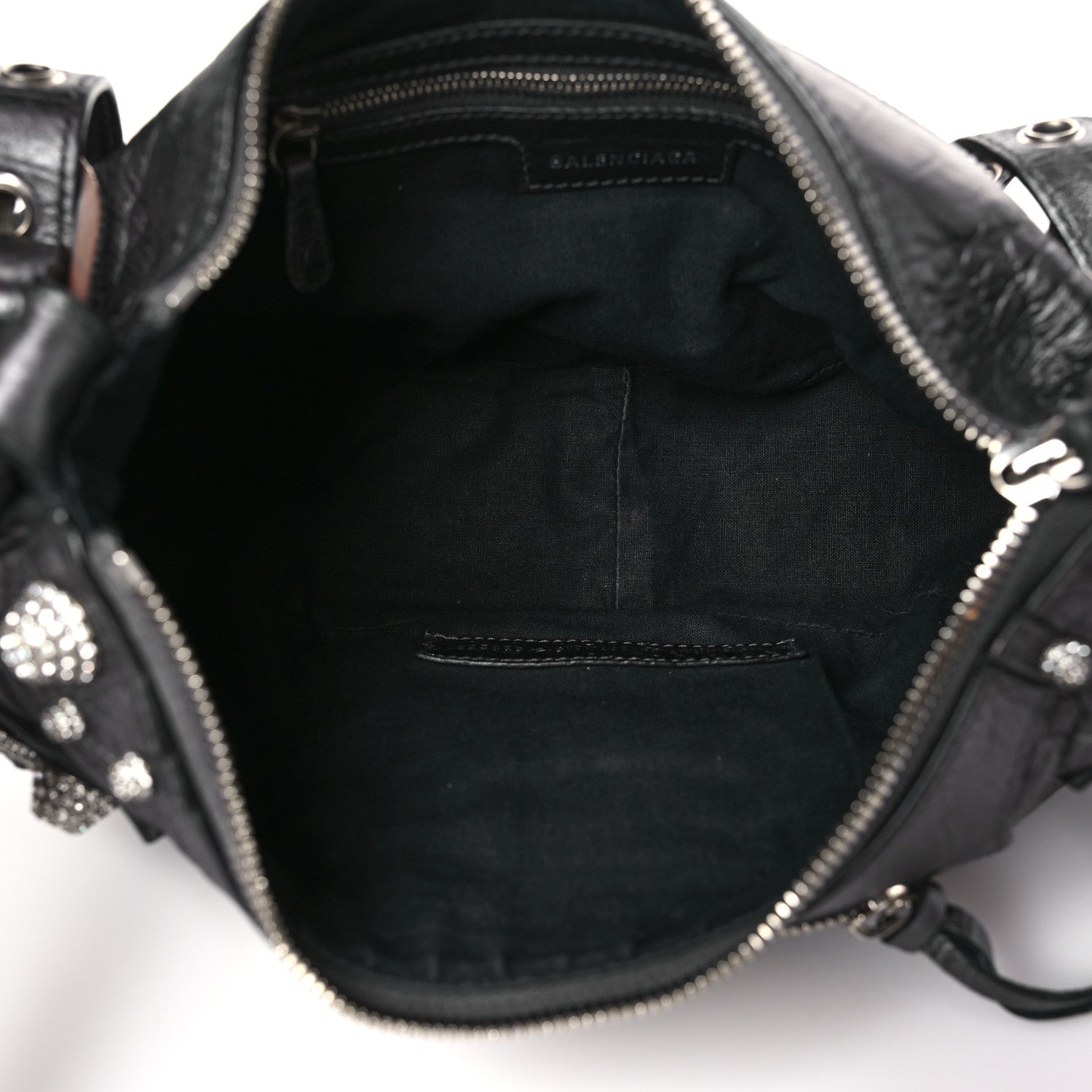 Balenciaga Metallic Calfskin Crocodile Embossed Crystal Small Le Cagole Shoulder Bag Gunmetal 5 of 9