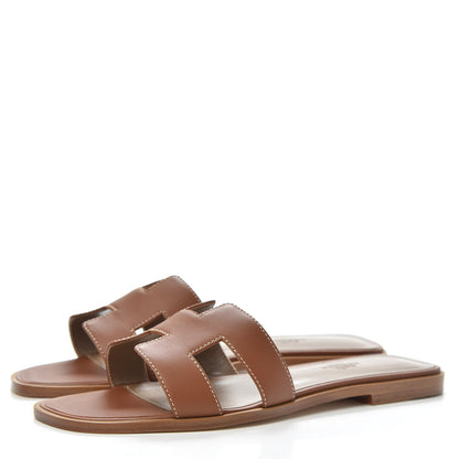 Hermes Box Calfskin Oran Sandals 39 Gold 3 of 7