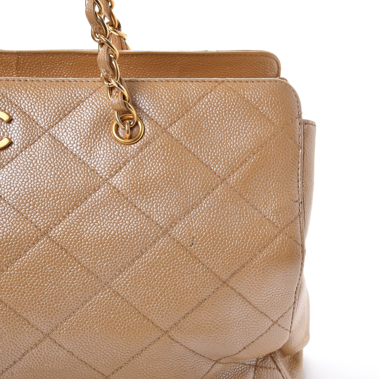 Chanel Metallic Caviar Quilted Shopping Tote Beige 10 of 14