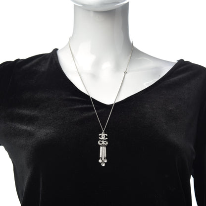 Chanel Crystal CC Bow Drop Necklace Silver 2 of 6