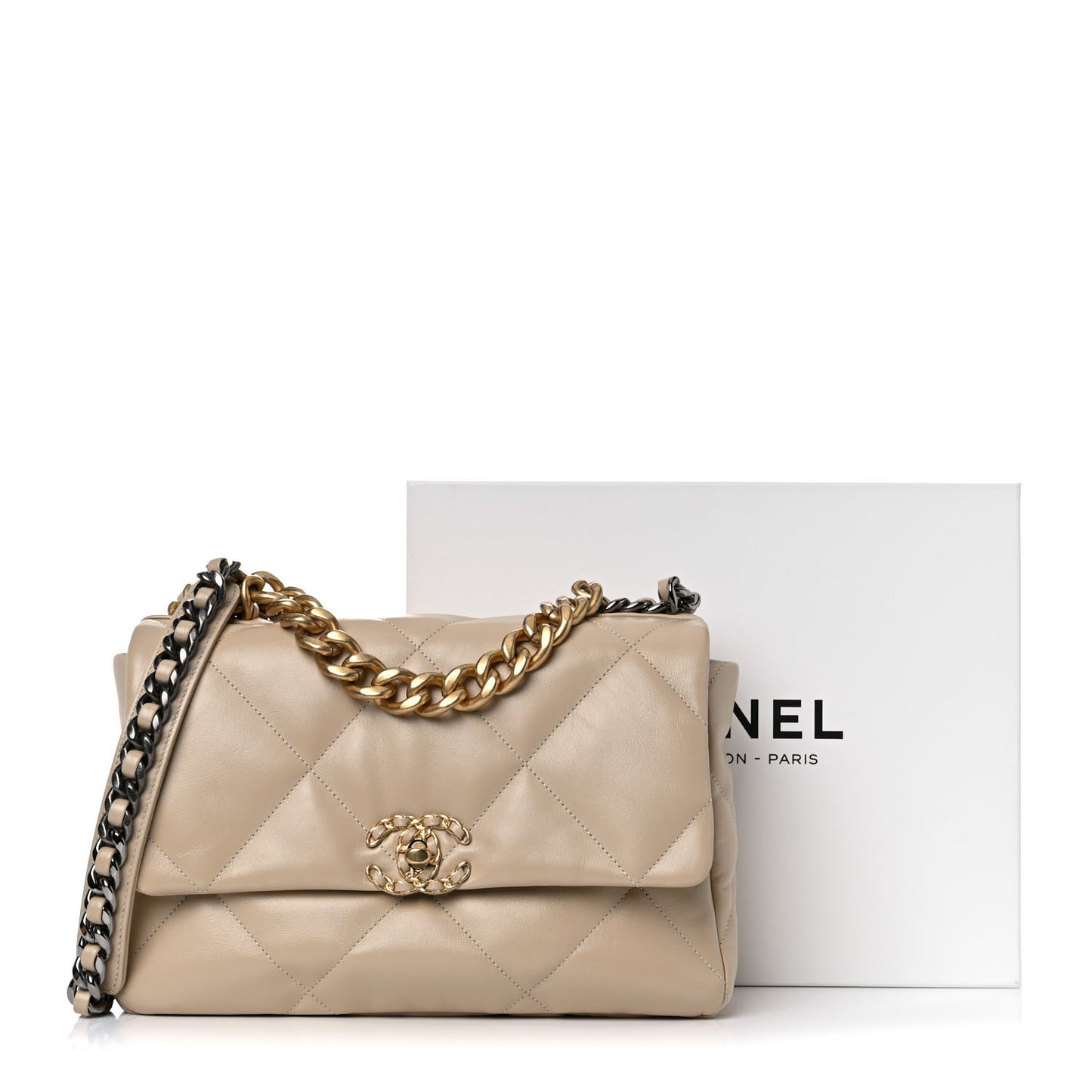 Lambskin Quilted Large Chanel 19 Flap Light Beige