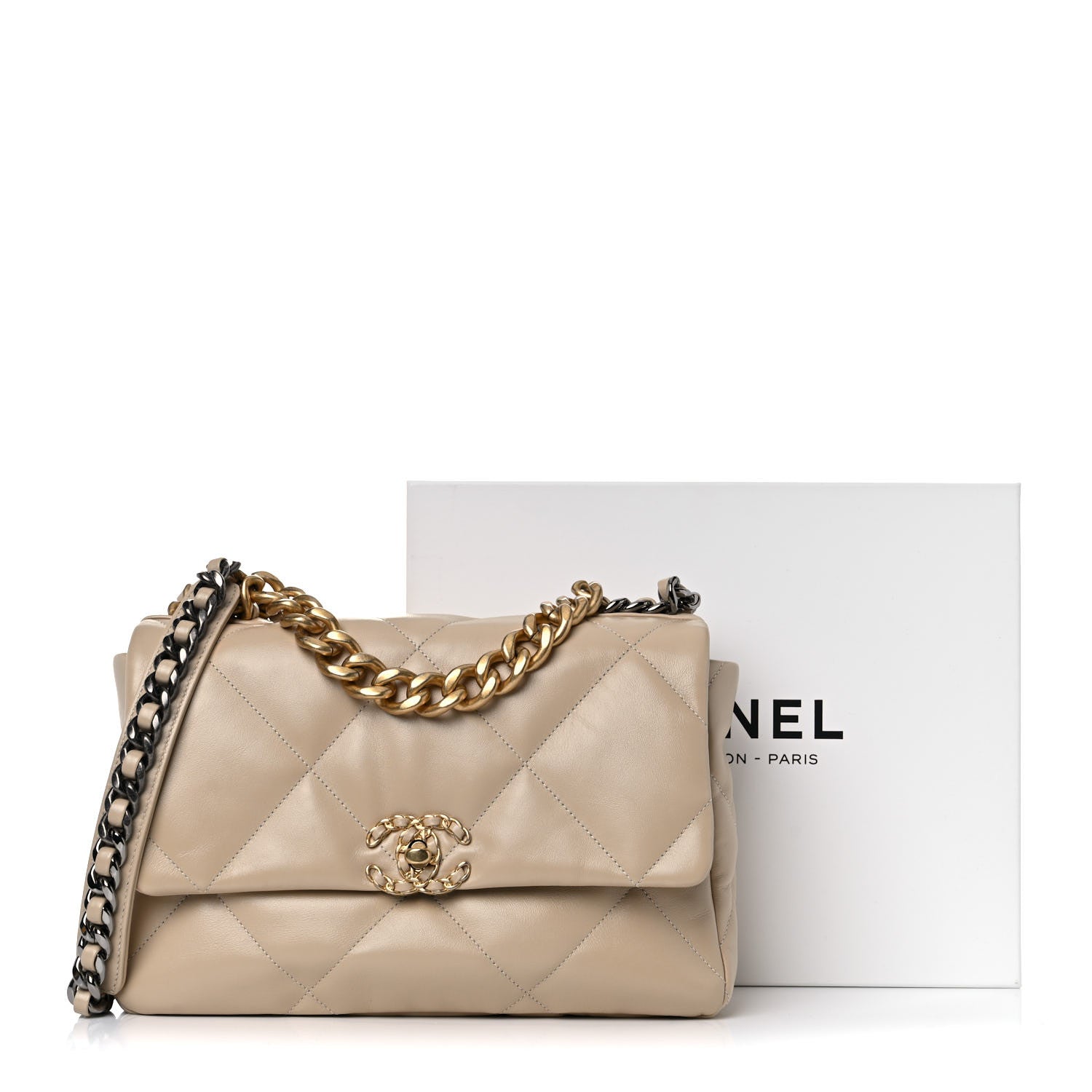 Chanel Lambskin Quilted Large Chanel 19 Flap Light Beige 10 of 10