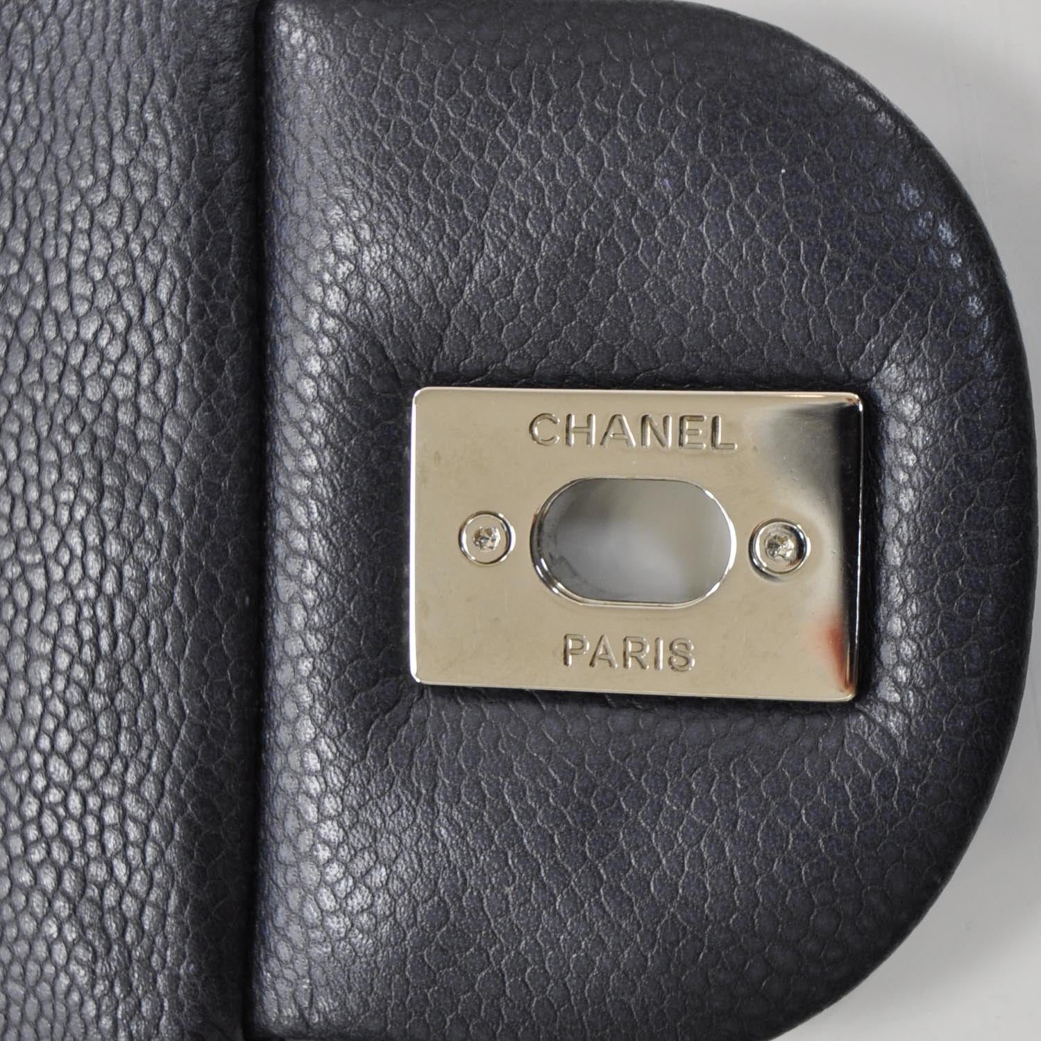 Chanel Washed Caviar Maxi Flap Navy Blue SHW 10 of 10