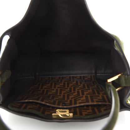 Fendi Camoscio Glazed Fabric FF 1974 Large Peekaboo X-Lite Amazzonia Mogano Panna 5 of 8