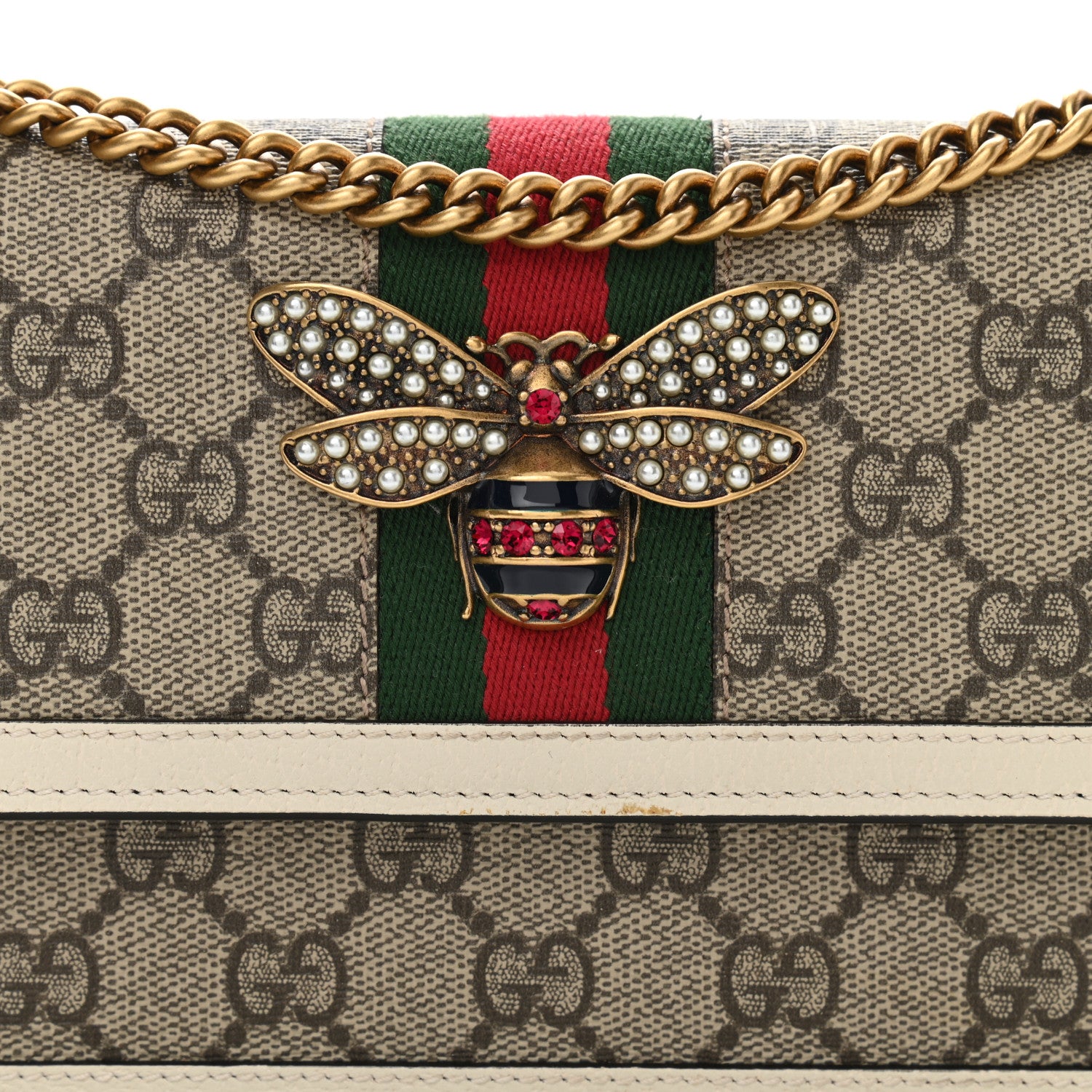 Gucci GG Supreme Monogram Web Queen Margaret Chain Wallet White 7 of 10