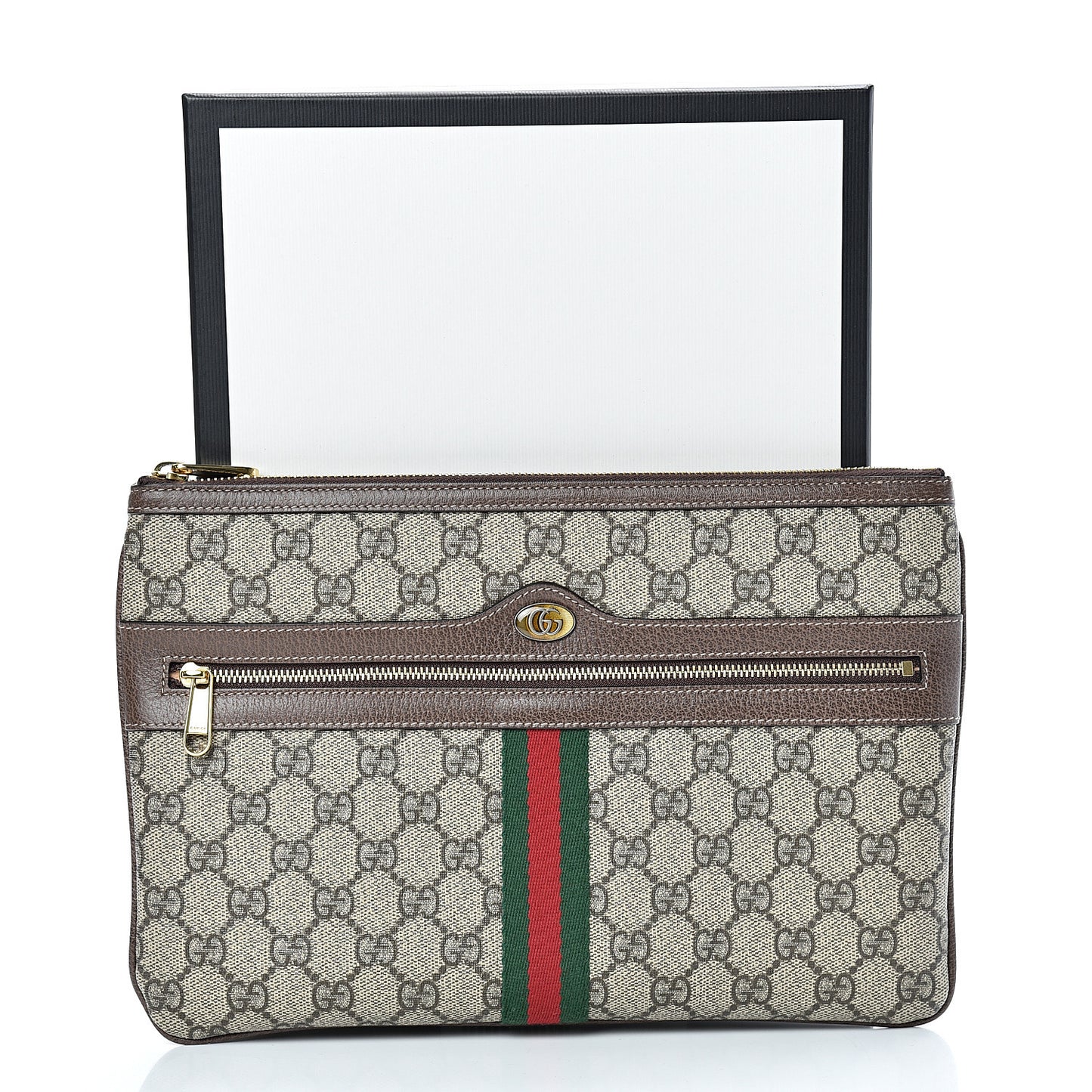 GG Supreme Monogram Large Ophidia Pouch Clutch Brown