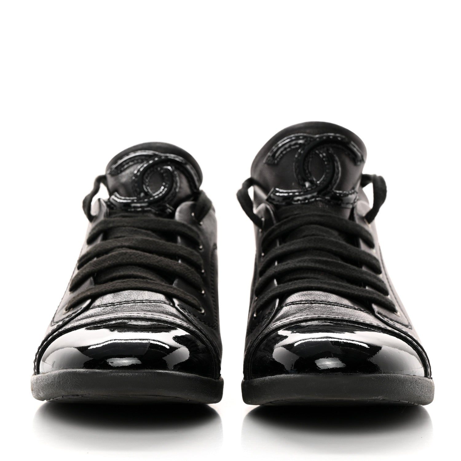 Chanel Lambskin Patent Cap Toe CC Sneakers 36 Black 2 of 18