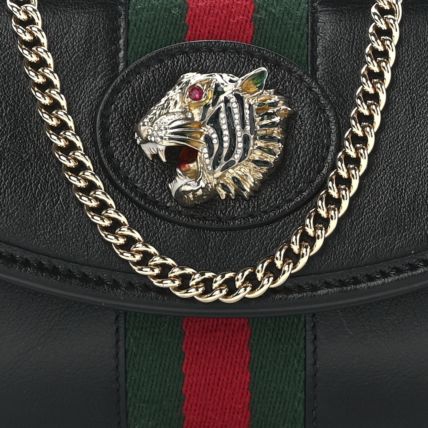 Gucci Textured Calfskin Web Mini Rajah Slim Flap Shoulder Bag Black 8 of 12