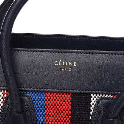 Celine Smooth Calfskin Striped Canvas Micro Luggage Navy Blue 7 of 13