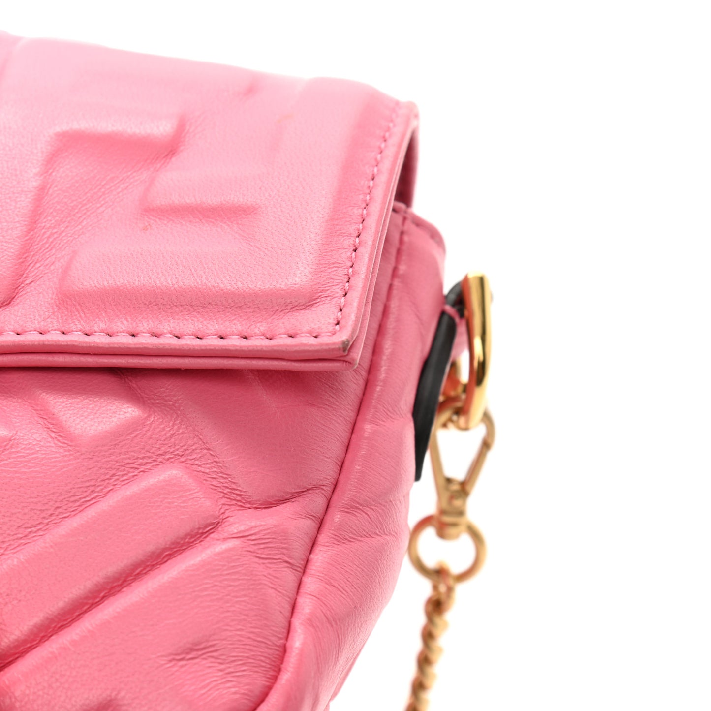 Nappa FF 1974 Embossed Mini Baguette Rosa Fluo