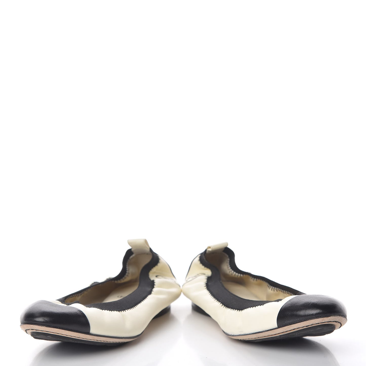 Lambskin CC Elastic Cap Toe Ballerina Flats 37 Off White Black