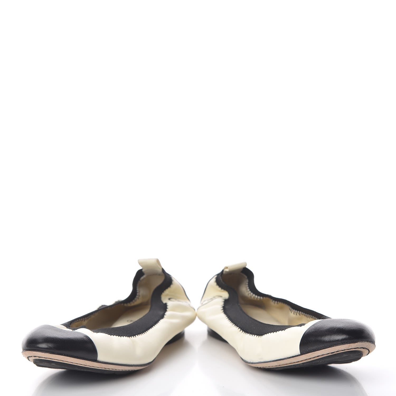 Chanel Lambskin CC Elastic Cap Toe Ballerina Flats 37 Off White Black 6 of 16