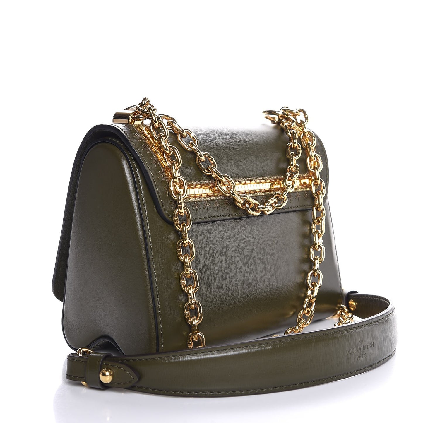Calfskin Embroidered Twist Shoulder Bag PM Green Gold