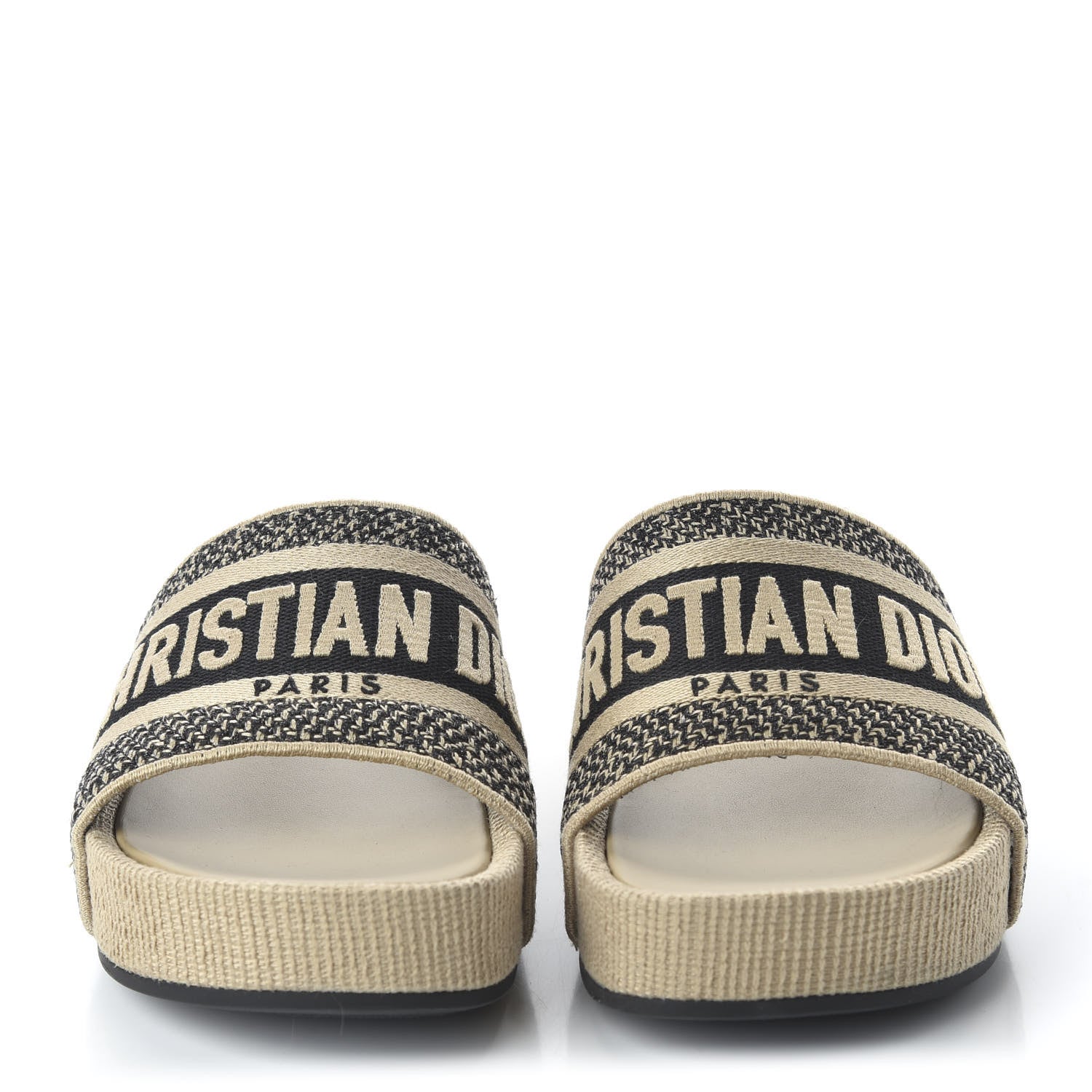 Christian Dior Natural Canvas Embroidered D-Way Platform Sandal 36 Black Cream 2 of 9