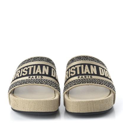 Christian Dior Natural Canvas Embroidered D-Way Platform Sandal 36 Black Cream 2 of 9