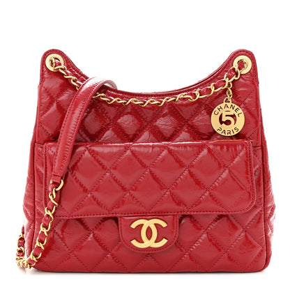 Chanel Shiny Crumpled Calfskin Quilted Wavy CC Hobo Red 1 of 10