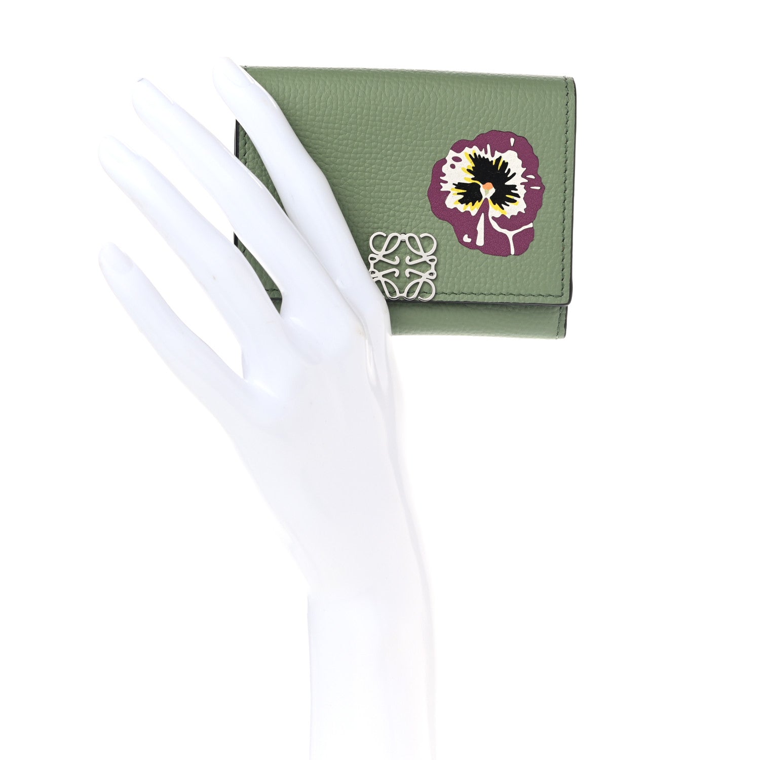 Loewe Pebble Grain Calfskin Pansies Print Coin Cardholder Rosemary 2 of 7