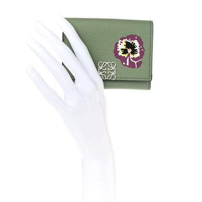 Loewe Pebble Grain Calfskin Pansies Print Coin Cardholder Rosemary 2 of 7