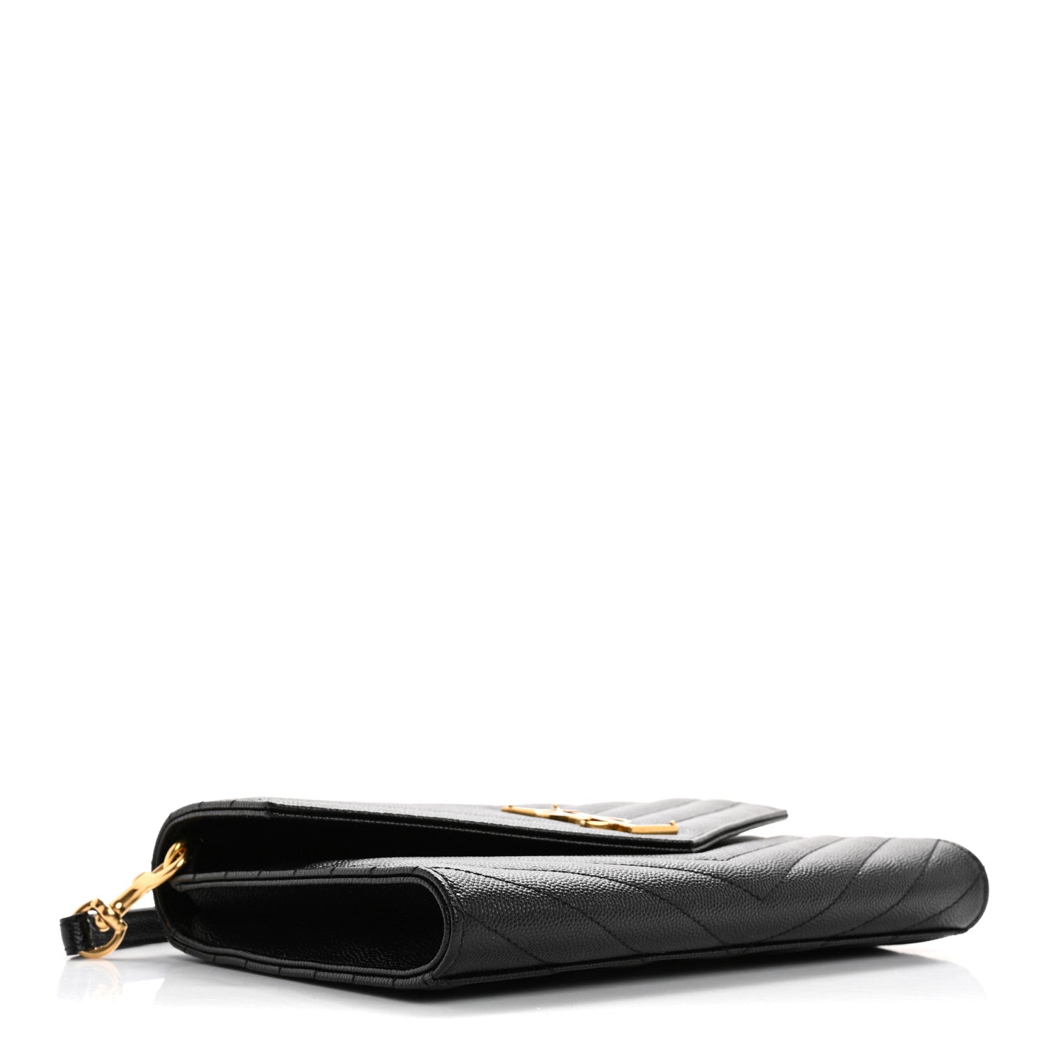 Saint Laurent Grain De Poudre Matelasse Chevron Monogram Envelope Clutch Black 4 of 8
