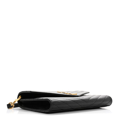 Saint Laurent Grain De Poudre Matelasse Chevron Monogram Envelope Clutch Black 4 of 8