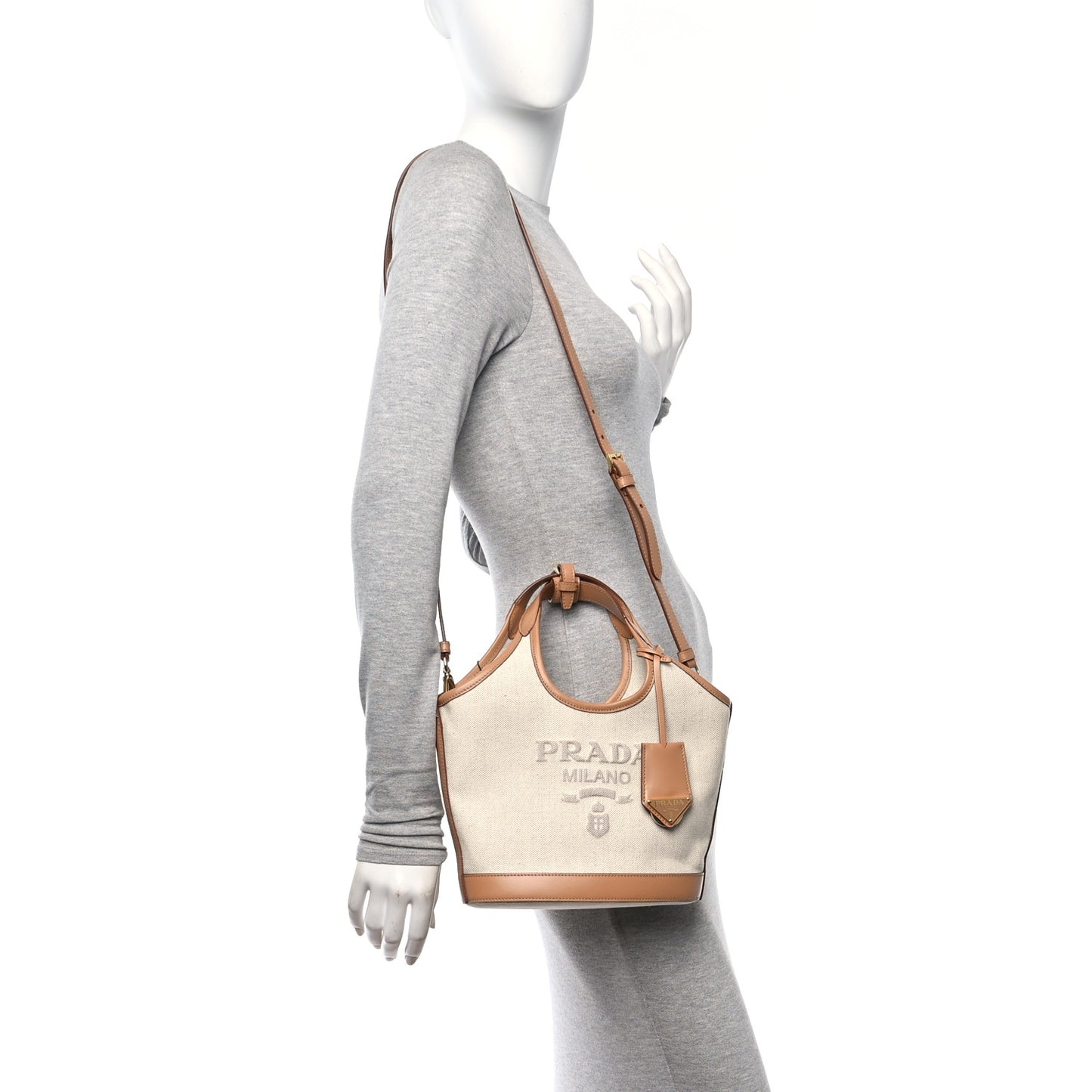 Linen Vitello Mini Logo Buckle Bag Natural