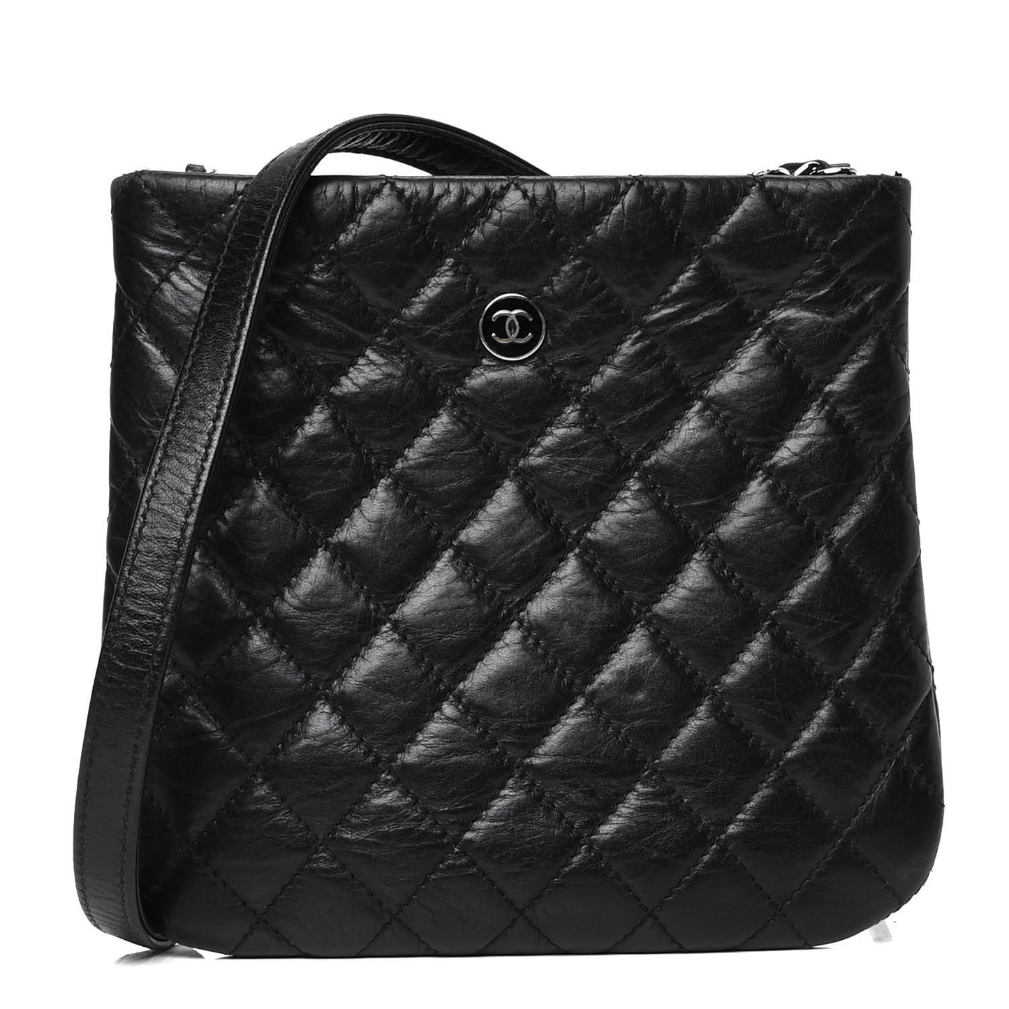 Aged Calfskin Quilted Crossbody Bag Black