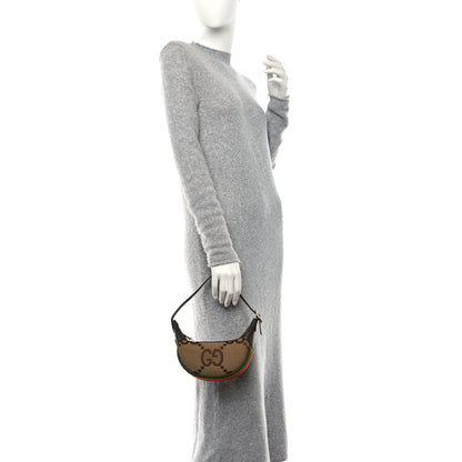 Gucci Monogram Jumbo GG Textured Dollar Calfskin Web Mini Ophidia Half Moon Hobo Camel Ebony New Acero 2 of 10