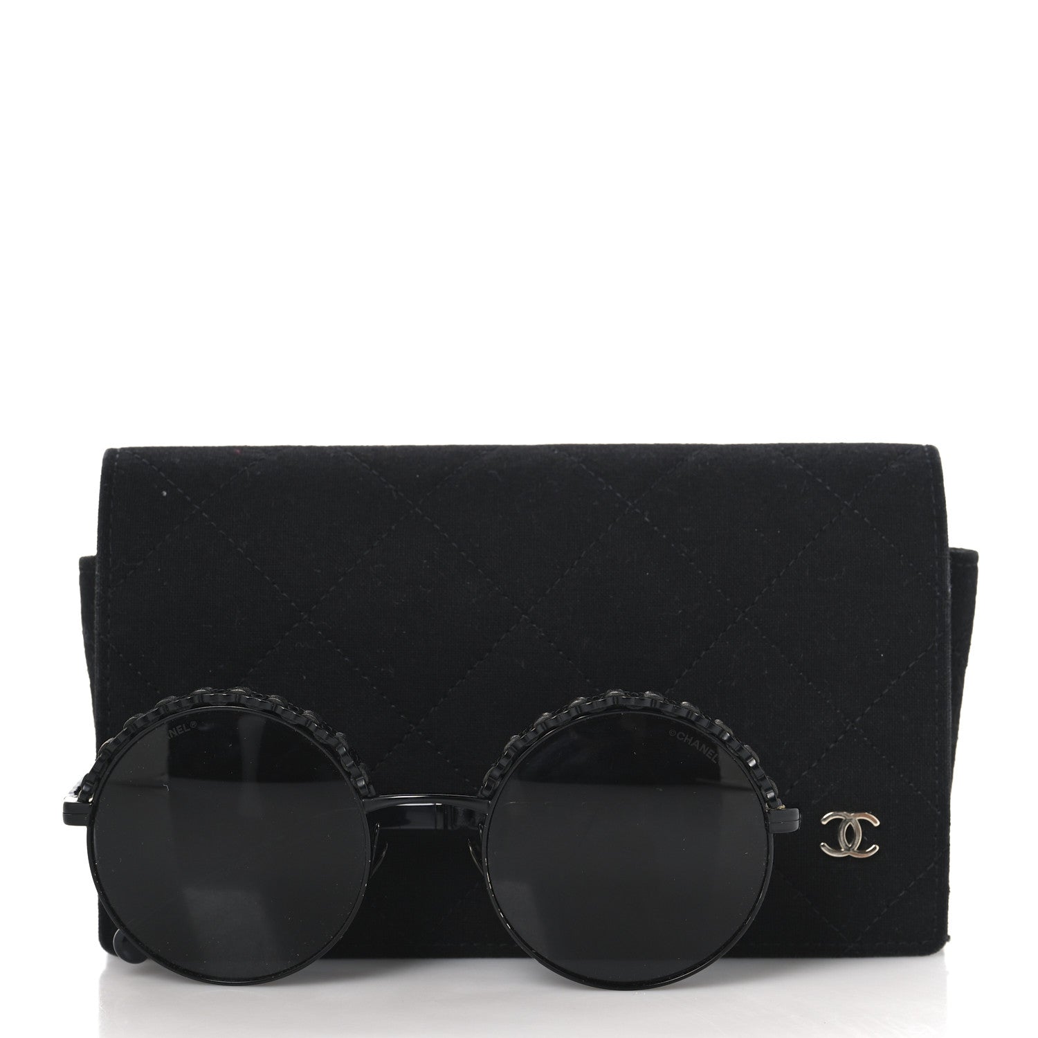 Chanel Metal Calfskin Round Chain Sunglasses 4265-Q Black 7 of 7