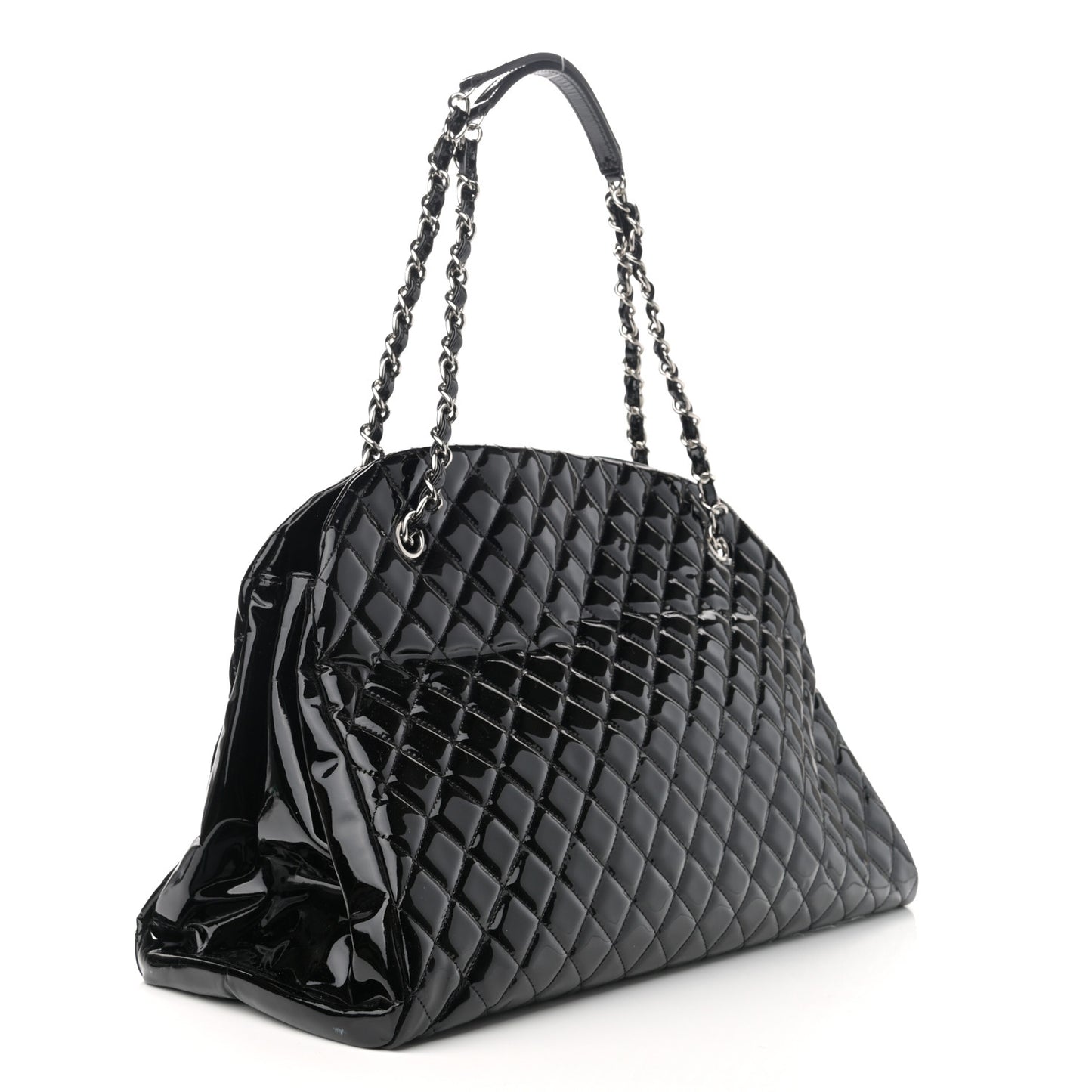 Patent Quilted Maxi Just Mademoiselle Bowling Bag Black