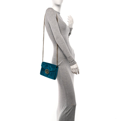 Gucci Velvet Matelasse GG Marmont Chain Wallet Pavone Cyan 2 of 10