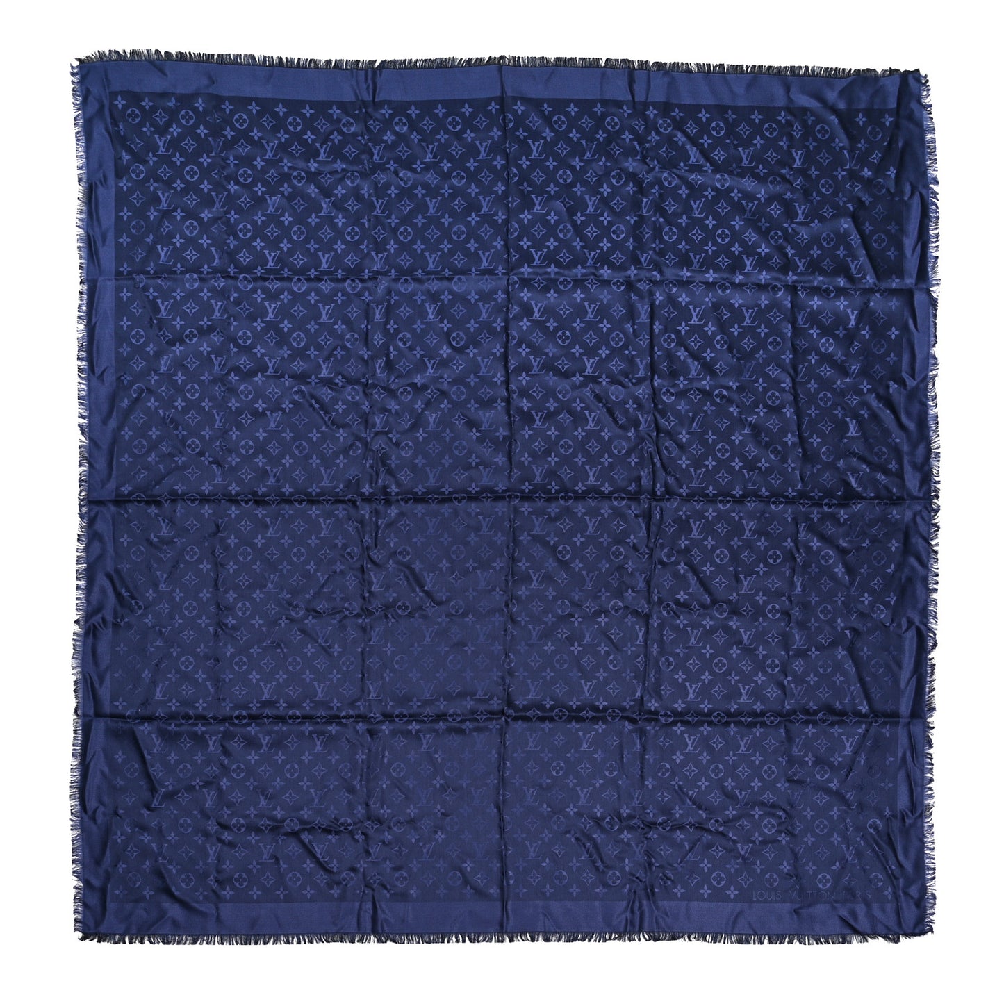 Silk Wool Monogram Shawl Night Blue