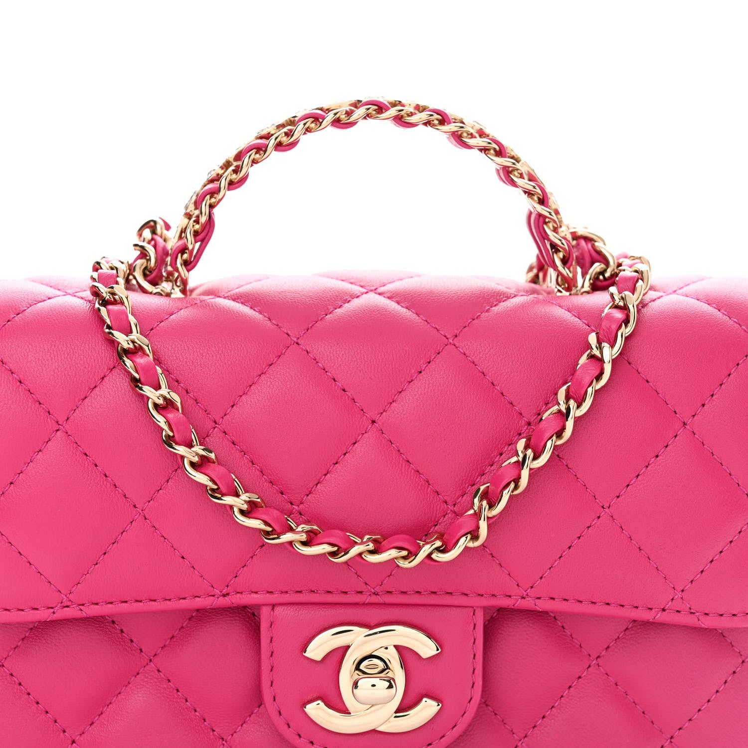 Chanel Lambskin Quilted Mini Crystal Top Handle Rectangular Flap Dark Pink 8 of 11