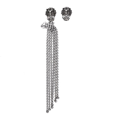 Gucci Metal Crystal Asymmetrical Lion Head Clip On Earrings Silver 1 of 4