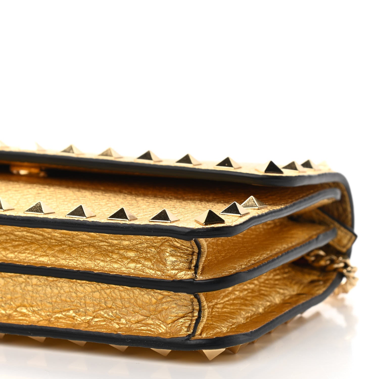 Valentino Garavani Pebbled Calfskin Rockstud Flap Wallet On Chain Soft Gold 9 of 9