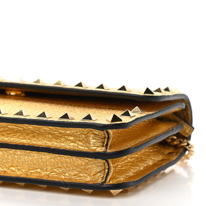 Valentino Garavani Pebbled Calfskin Rockstud Flap Wallet On Chain Soft Gold 9 of 9