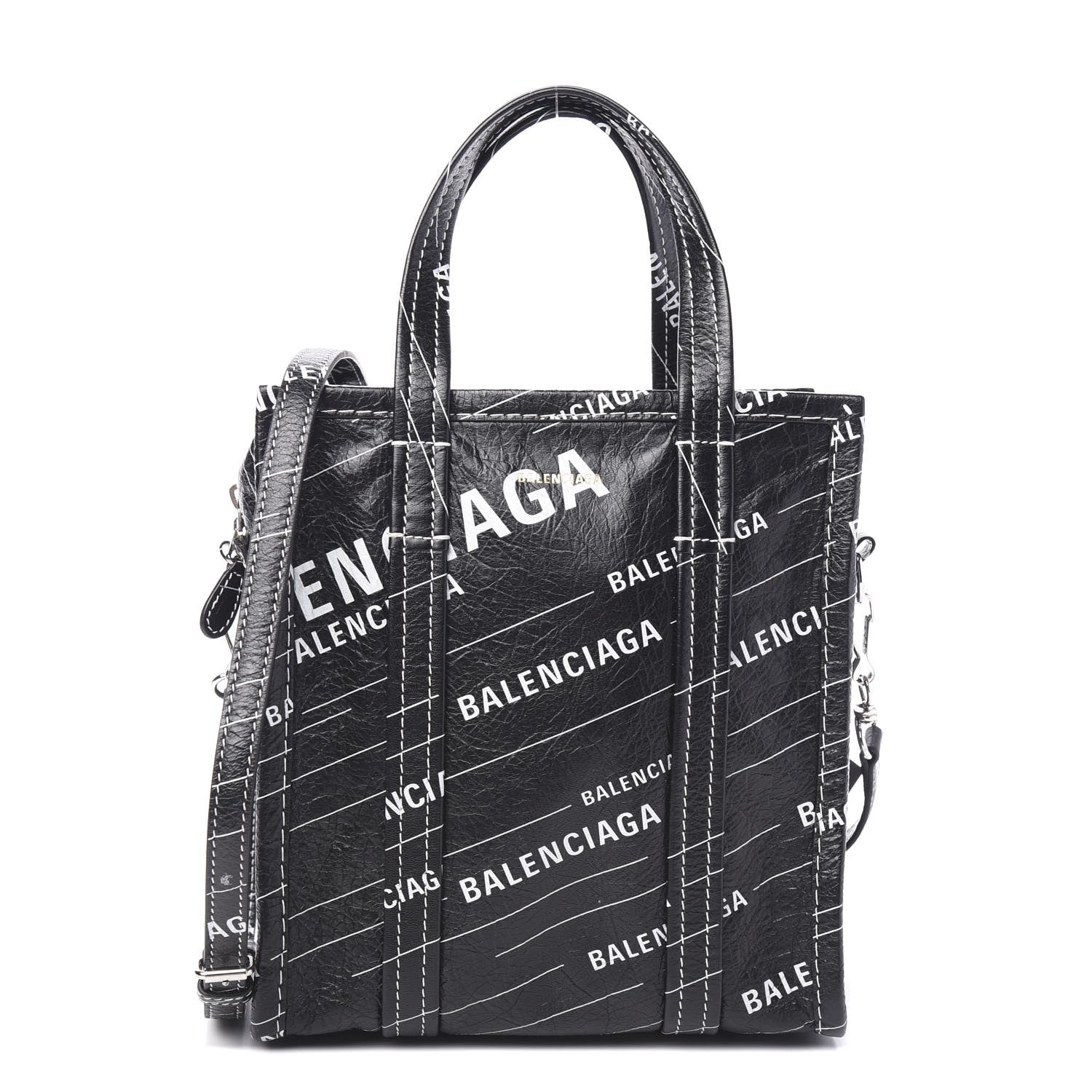Balenciaga Agneau Arena Logo Multicolor Print XS Bazar Shopper Tote Black White 1 of 8