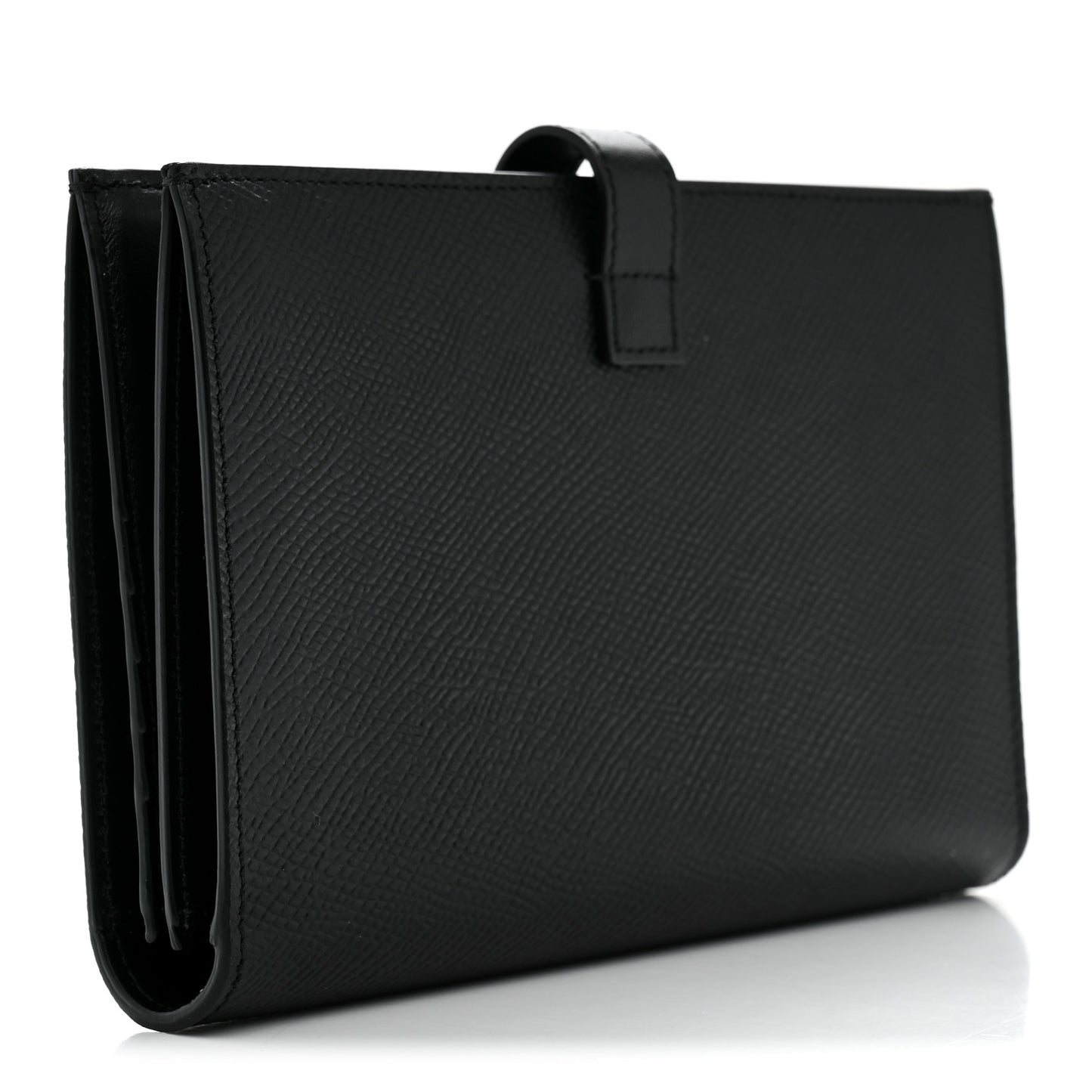 Grained Calfskin Large Multifunction Strap Wallet Black