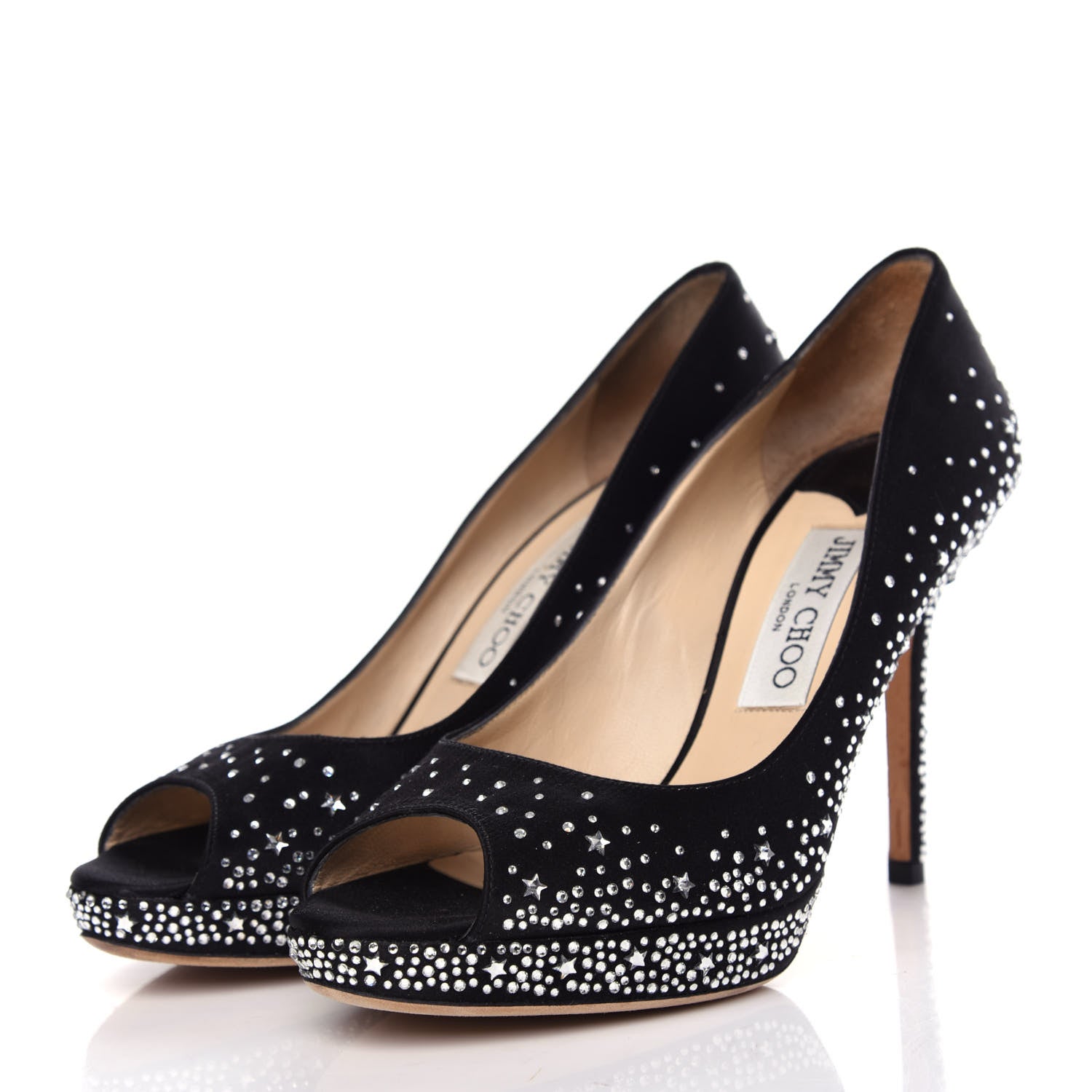 Jimmy Choo Satin Crystal Dali Peep Toe Pumps 36.5 Black 3 of 10