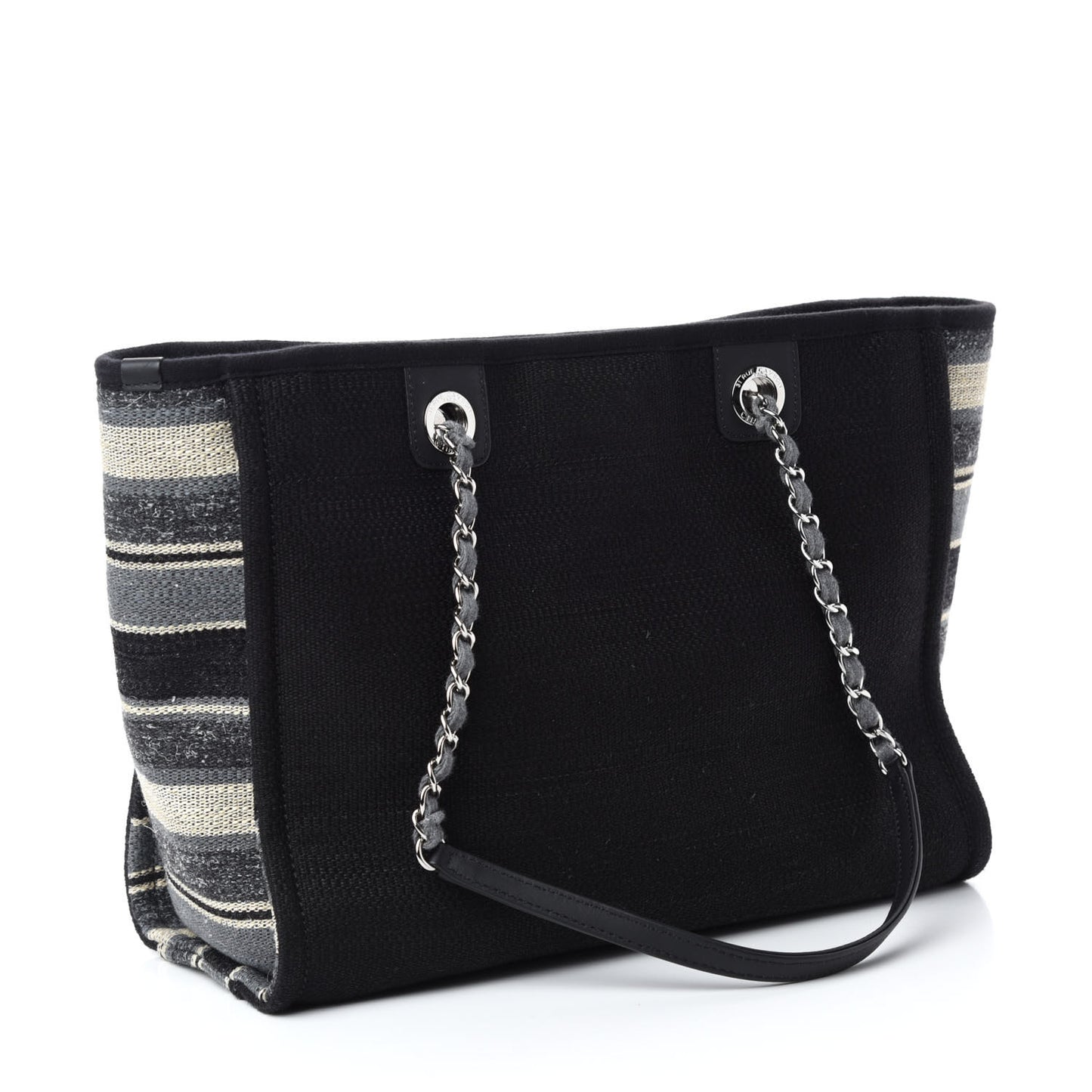 Striped Canvas Small Deauville Tote Grey Black