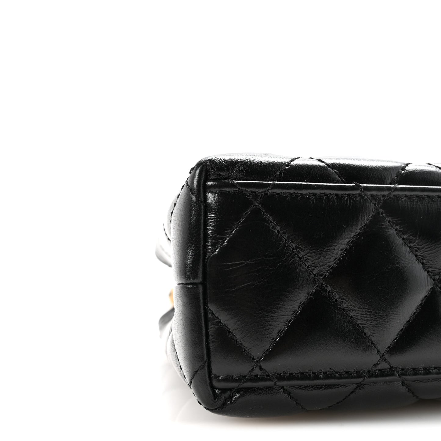 Shiny Aged Calfskin Quilted Nano Kelly Shopper Black