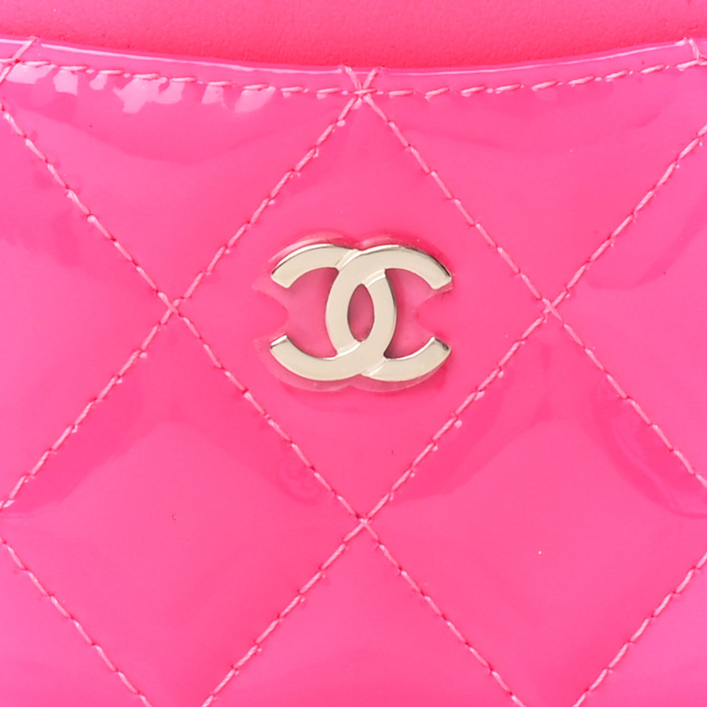 Patent Quilted Card Holder Pink