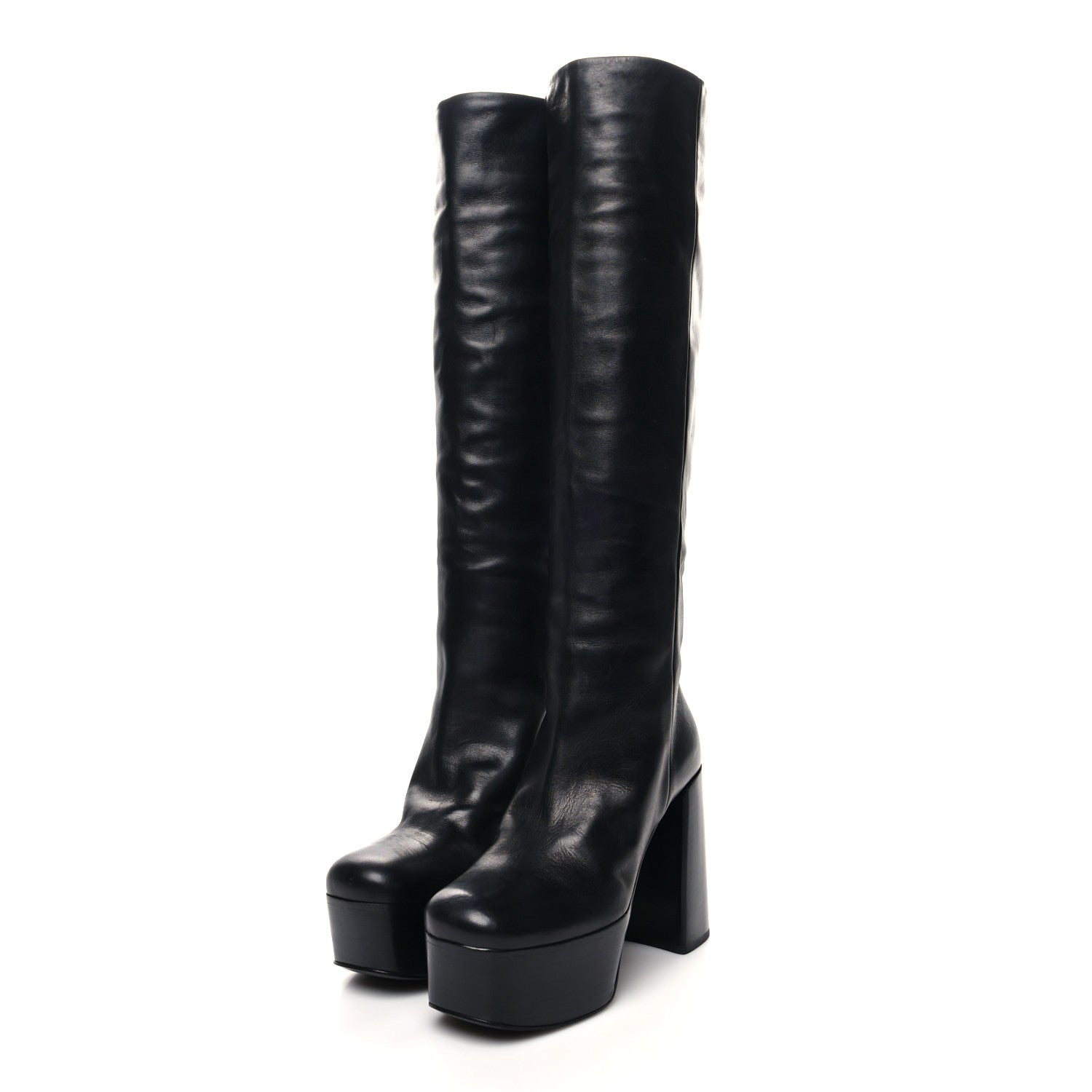 Prada Calfskin Knee High Platform 105mm Boots 35 Black 3 of 8