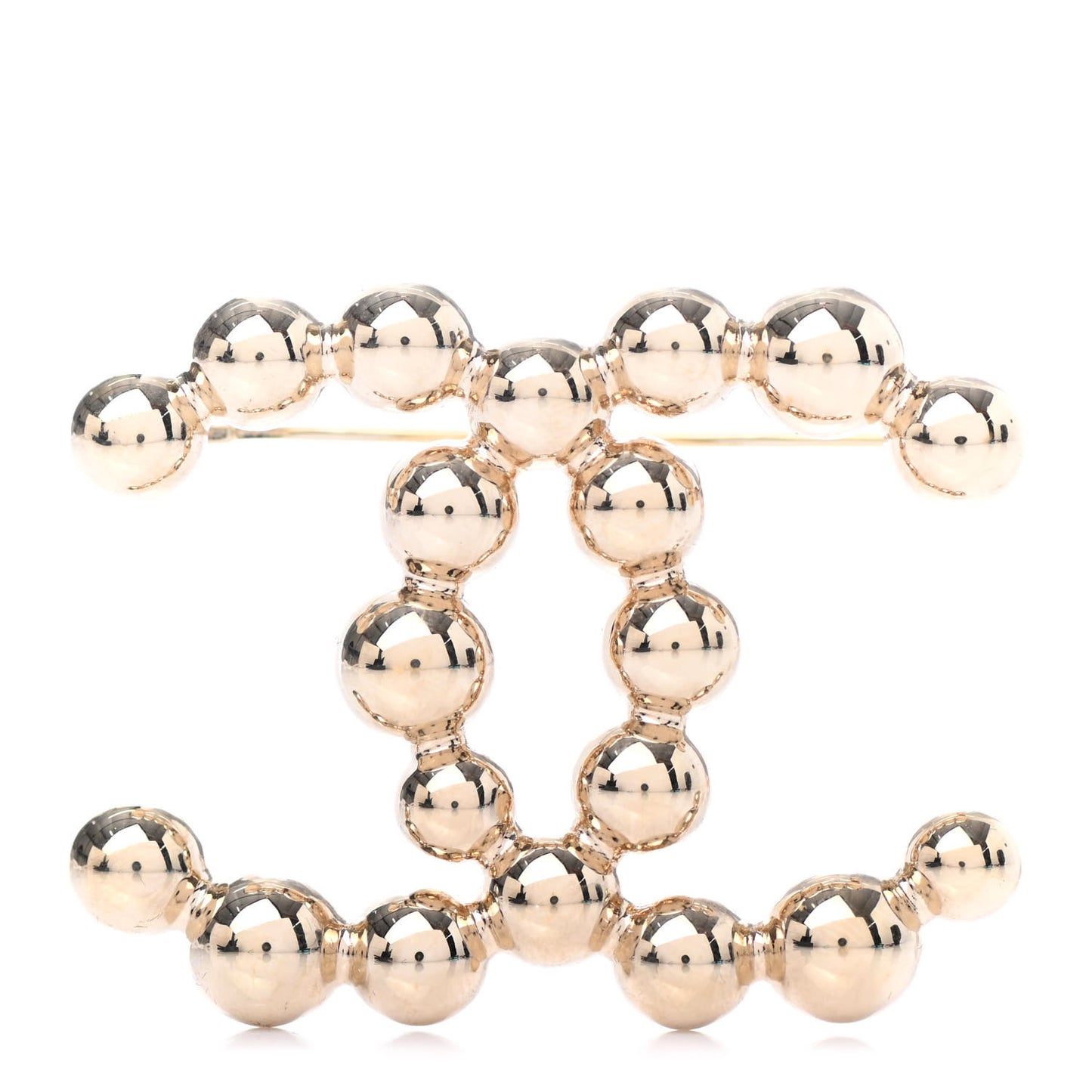 Metal Beaded CC Brooch Gold