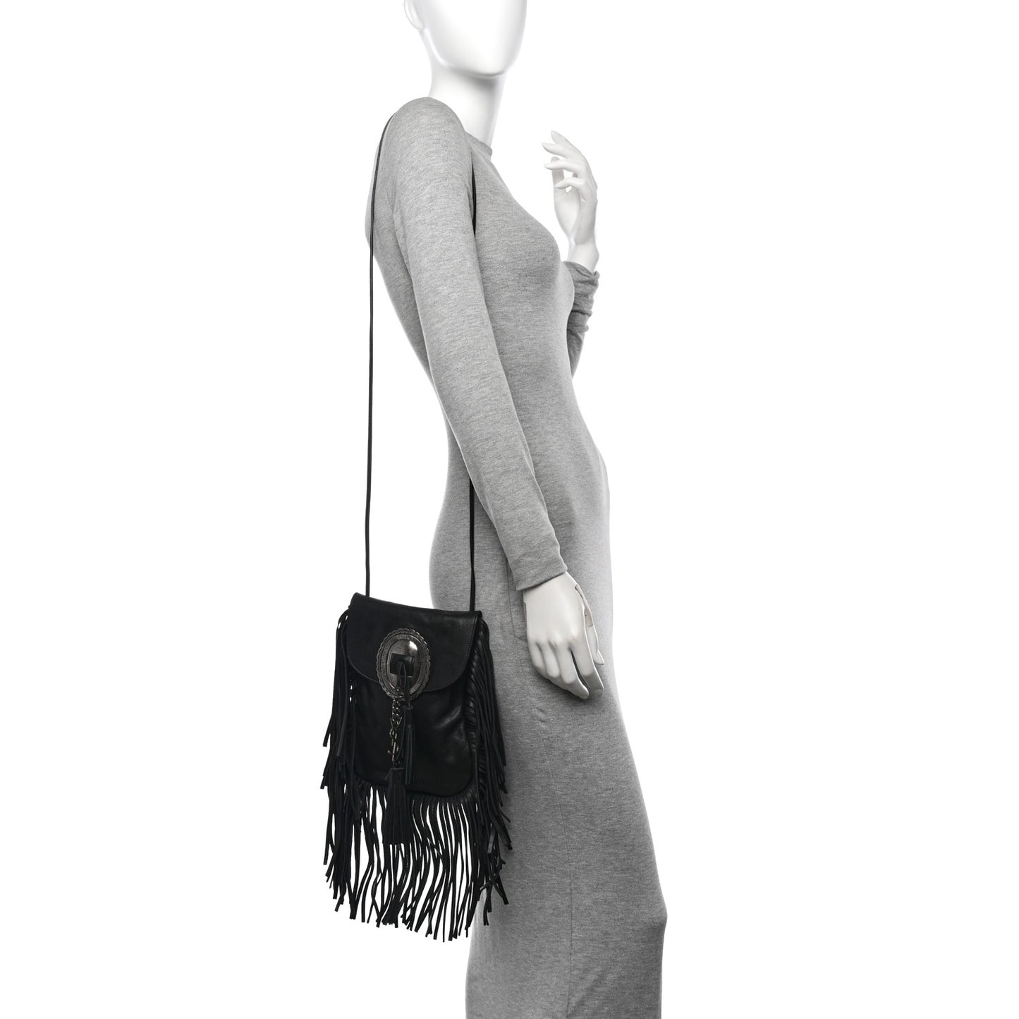 Lambskin Anita Tassed Crossbody Bag Black