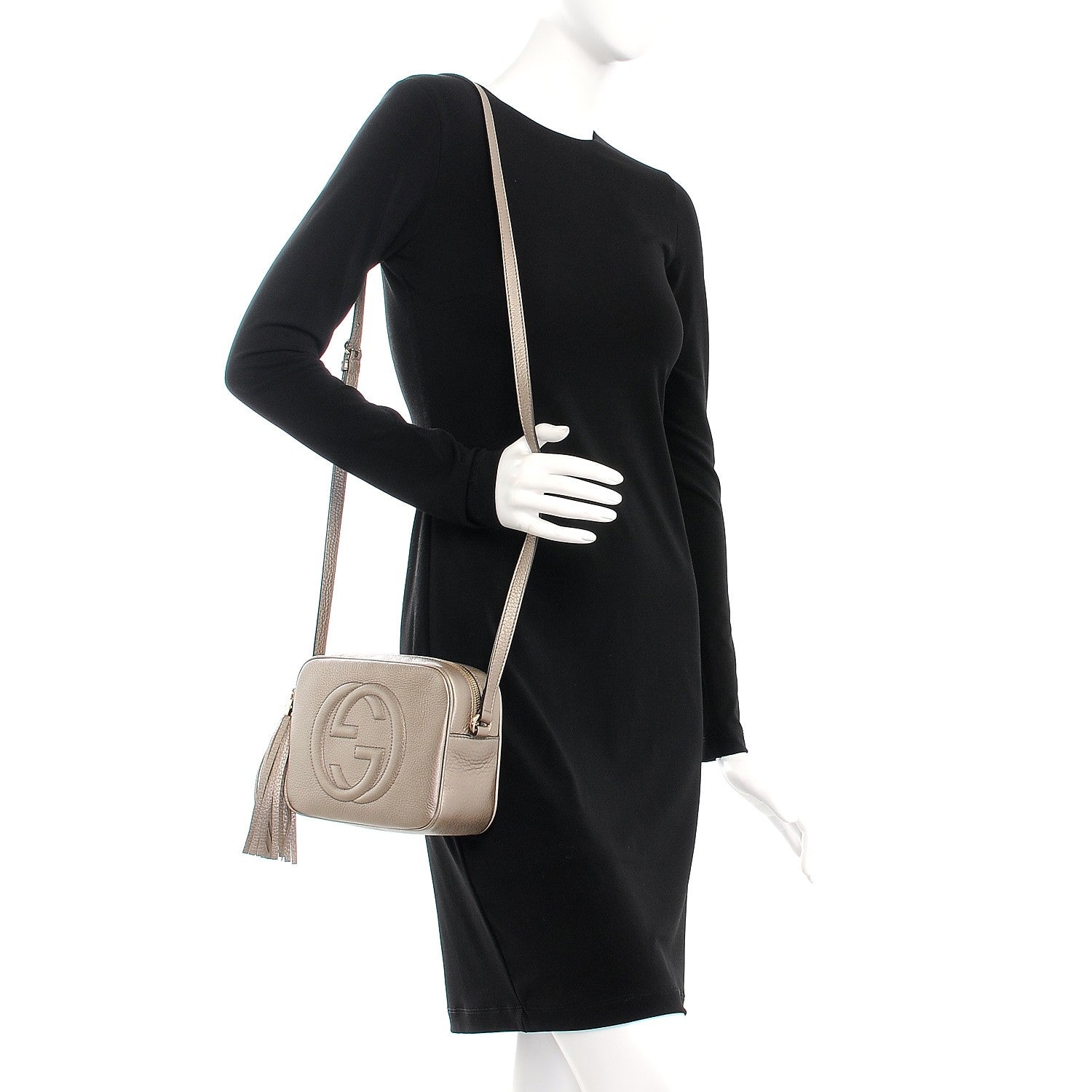 Gucci Metallic Pebbled Calfskin Small Soho Disco Bag Golden Beige 2 of 7