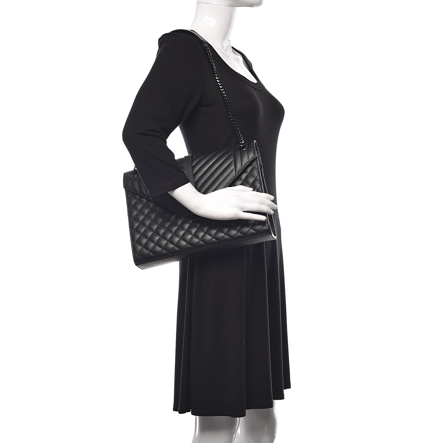 Saint Laurent Grain De Poudre Large Tri-Quilt Monogram Satchel Black 2 of 15
