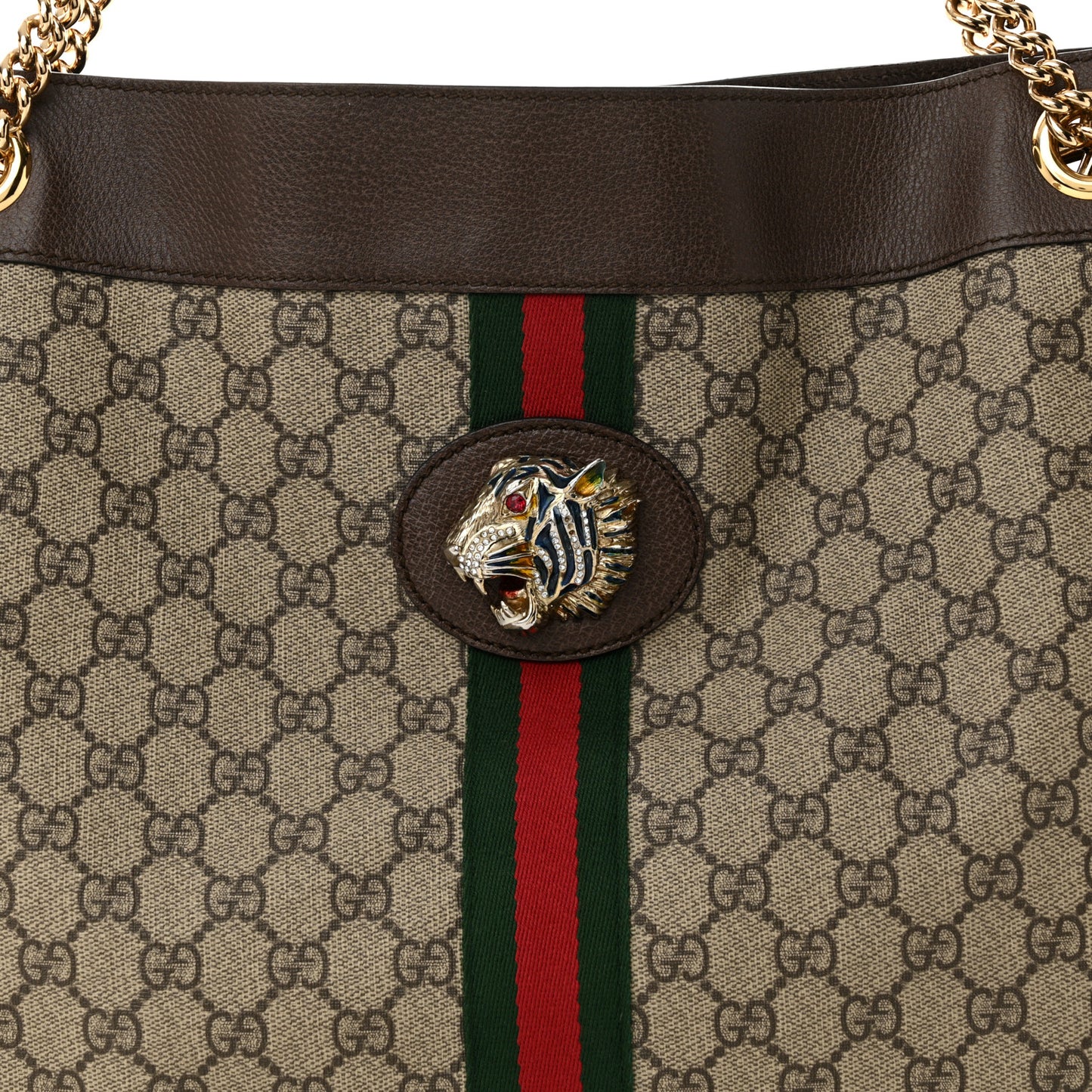 GG Supreme Monogram Large Rajah Chain Tote Beige New Acero